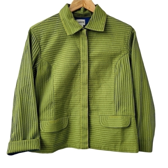 FITTED Textured Ribbed Blazer SZ 8 Chico's Jacket - Picture 3 of 14